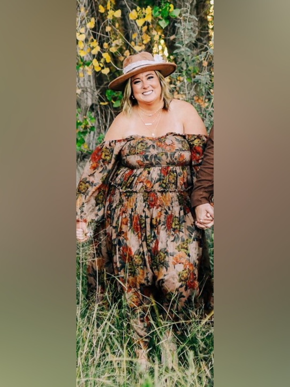 Floral Boho Long Sleeve Maxi Dress in Brown and Orange - Picture 3 of 3